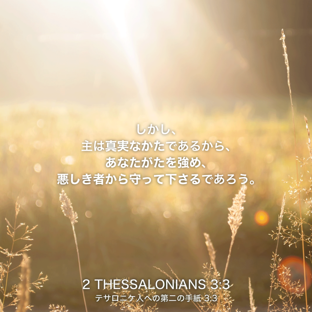 2 THESSALONIANS(テサロニケ人への第二の手紙)3章3節：しかし、主は真実なかたであるから、あなたがたを強め、悪しきものから守って下さるであろう。