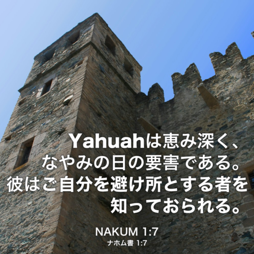 NAKUM(ナホム書) 1章7節：Yahuahは恵み深く、なやみの日の要害である。彼はご自分を避け所とする者を知っておられる。