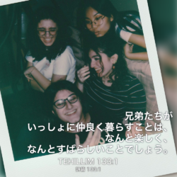 TEHILLIM(詩篇) 133章1節：兄弟たちがいっしょに仲良く暮らすことは、 なんと楽しく、なんとすばらしいことでしょう。