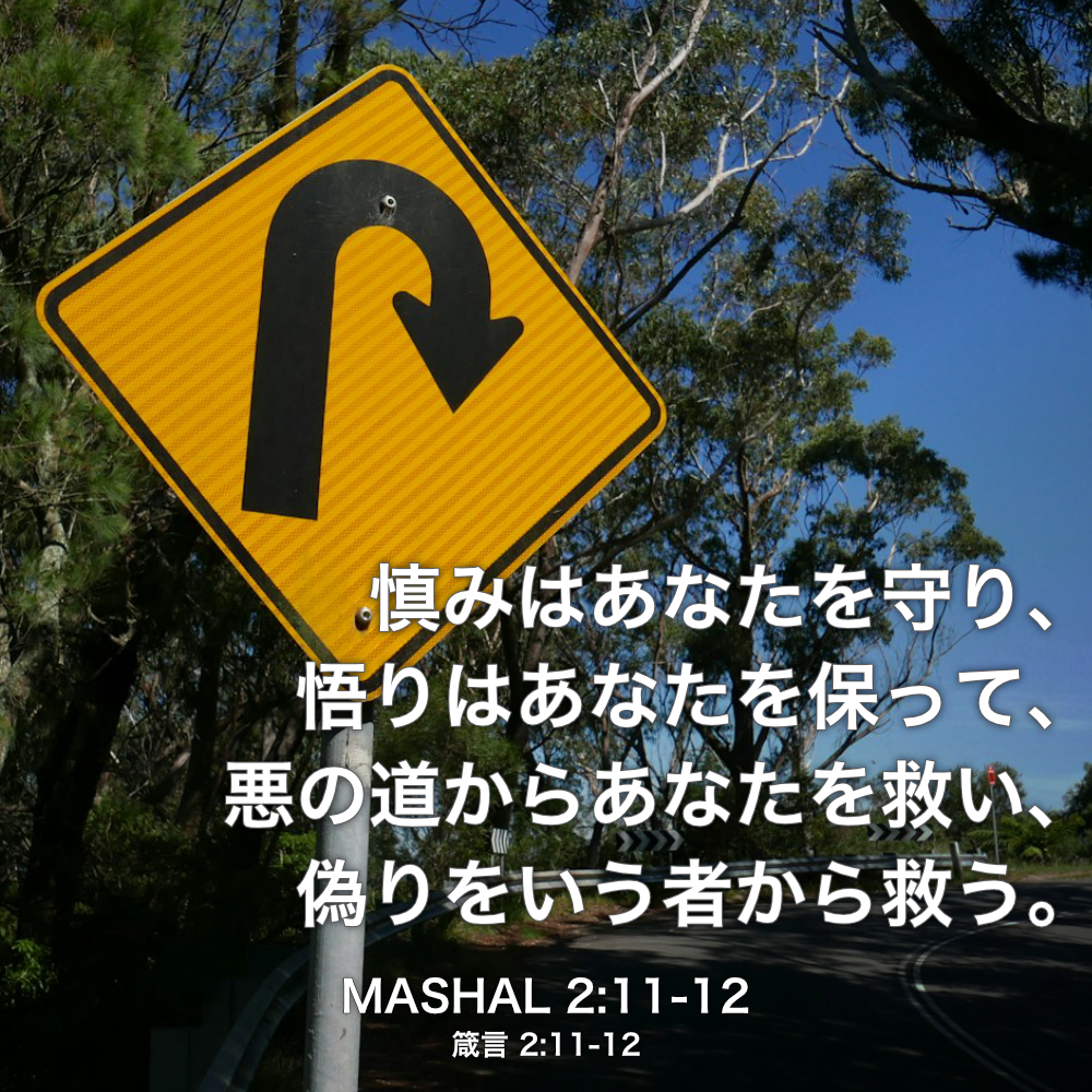 慎みはあなたを守り、悟りはあなたを保って、悪の道からあなたを救い、偽りをいう者から救う。
MASHAL(箴言) 2:11-12